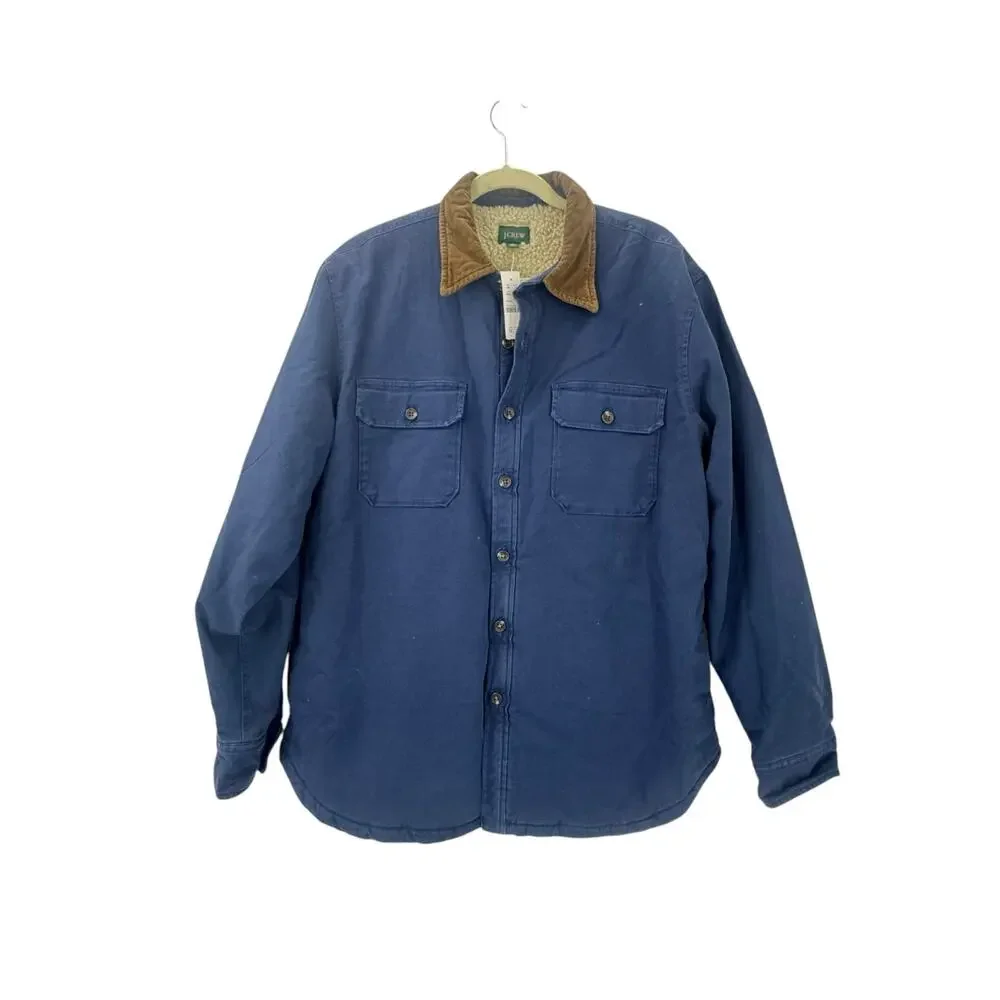 J. Crew Men's Sherpa-Lined Duck Canvas Shirt-Jacket Twilight Blue Size L NWT
